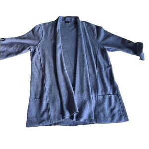 Eileen Fisher Denim Blue Merino Wool Lightweight Open Front Cardigan L Lagen